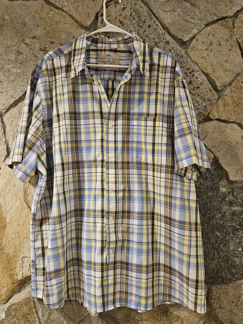 Saddlebred Short-Sleeve Plaid Button-Down Shirt - Blue & Yellow